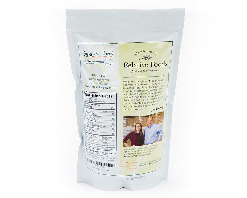 Relative Foods, Food Grade Citric Acid, 5 Pounds Packaged in Our Allergen Free Facility, Heavy Duty Stand Up Pouch with Resealable Zipper.
